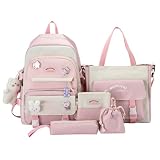 Mochila para niños para niñas 5 piezas/establecidas de una gran capacidad estética Kawaii mochila con colgantes de...