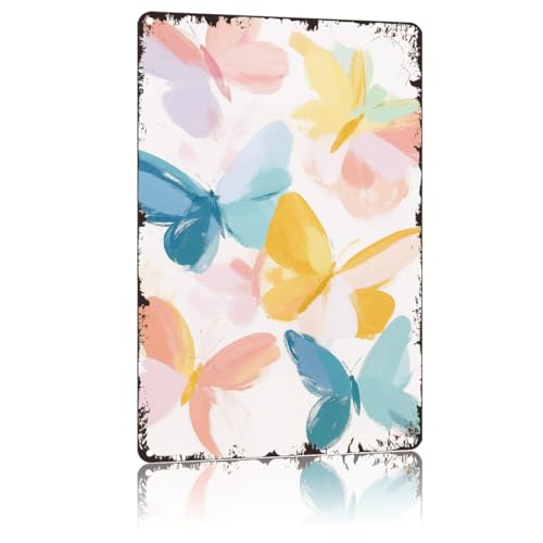 Vintage Watercolor Butterfly Art, 8x12 Inch Aluminum Metal Sign, Inspirational Pastel Decor for Farmhouse Kitchen Bathroom, Wall Decor