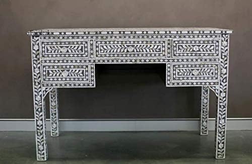 Beautifully Handcrafted Antique Mother of Pearl Console Table | Modern Wooden Table | Living Room Storage Table | Black Colour Console Table for Home Decor Purpose - Fairdeal Handicrafts