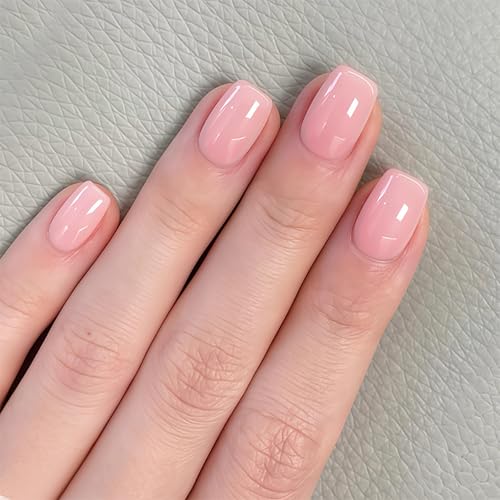 Short Glitter Press On Nails Square Nude Fake Nails Press Ons Glitter False Nails Glossy Reusable Stick On Nails Full Cover Nude Glue On Nails For Women Girls Acrylic Nail Supplies