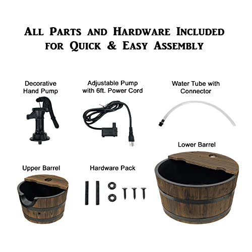 Wood Barrel with Pump Outdoor Water Fountain - Medium Garden Water Fountain