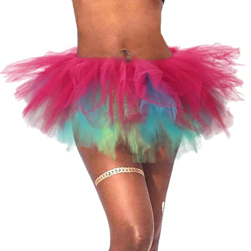 Dmaiy Women Tutu Skirt Classic Elastic Tulle Dance Skirts Layered Ballet Skirt Fluffy Adult Tutus for Festival Costume Party(Rainbow)