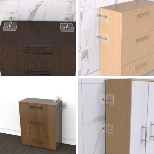 Miniatura 6 de 8 Pares Soportes Adhesivos Para Montaje En Pared Sin Necesidad De Taladrar, Incluye Cierres Antivuelco Para Armarios, Anclajes Antivuelco Para Muebles Y Correas Antivuelco Para Montaje En Pared