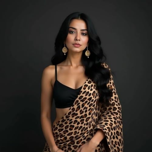 Image of StyleScope Women's Tiger Digital Printed Japan Satin Saree With Unstitched Blouse Piece (Tiger Multicolour Free Size)