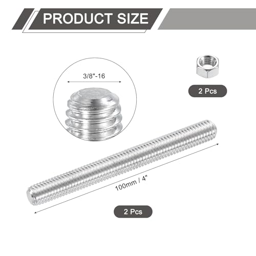 QUARKZMAN 3/8\-16 Vollgewinde-Stange, 2 Stück 304 Edelstahl Langgewindeschraube 4\ Länge Rechtsgewinde für Möbelmontage Montagebefestigung