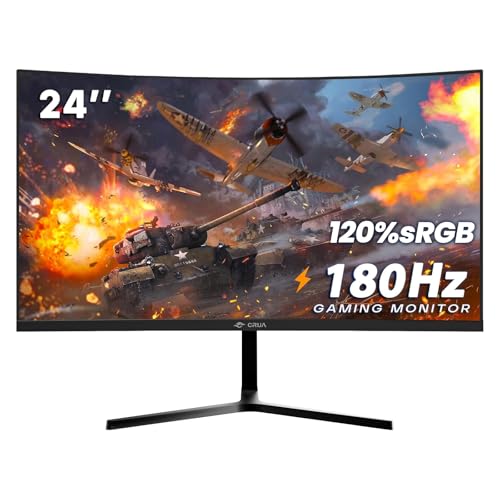 CRUA 24” Curved Gaming Monitor, 180Hz/144Hz FHD 1080P, Support 120% sRGB, AMD FreeSync, Low Motion Blur, Wall Mount Installs Compatible, for Office and Games(HDMI 1.4 & DP 1.2) – Black by CRUA - Used condition - US$84.51