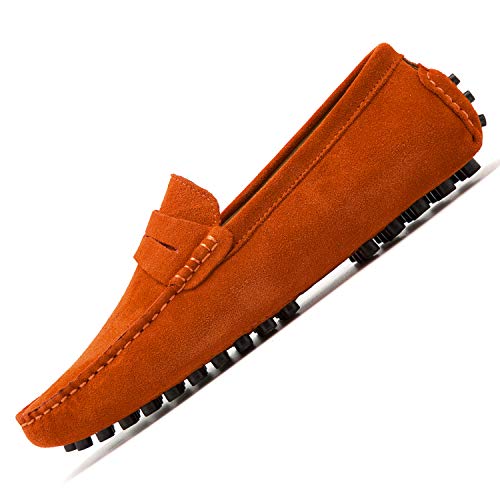 Go Tour Men's Penny Loafers Moccasin Driving Shoes Slip On Flats Boat Shoes Orange 39 #TOP5