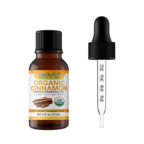 Premium Organic Cinnamon Bark Essential Oil – 100% Pure – All Natural - 15mL - USDA Certified – Therapeutic Grade – Undiluted – Best for Aromatherapy Diffusers. WIth Glass Dropper
