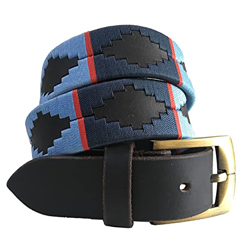 Carlos Diaz Cinturón Polo de Cuero Bordado Marrón Premium de Diseñador para Hombres Mujeres Unisex (120 cm / 48-50 Inches)