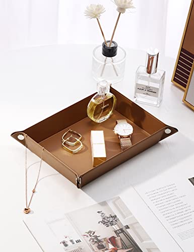 Emibele Valet Tray, Mens Women Pu Leather Tray Catchall Tray Desktop Jewelry Storage Tray For Wallet Coin Phone, Key Tray For Entryway Table Bathroom, Rectangle, Brown #TOP5