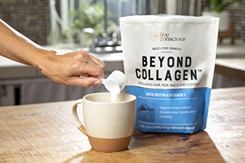 Live Conscious Beyond Collagen Multi Collagen Powder for Women w/Types I, II, III, V & X - Keto Friendly, Hydrolyzed Collagen Peptides Powder Blend w/Biotin & Vitamin C 41 Servings - Thumbnail 6