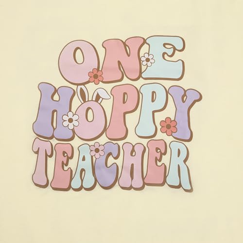 Easter Teacher Shirt for Women One Hoppy Teacher Shirt Easter Bunny Teach Top Retro Teaching Tee Easter Day Gift Apricot by LOTUCY - Image 6