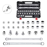 AKM TOOL 27 PC Flex Head Ratcheting Wrench Set, Metric | 72-Tooth | 8-22mm | Extra Long Double Box End Ratchet Wrench Flex Head Wrench Set