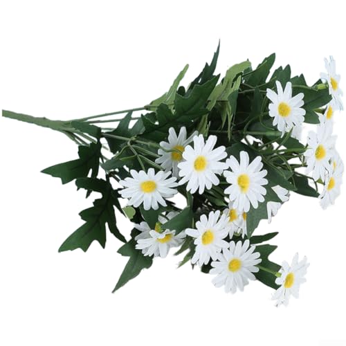 HaloModora Bouquet de marguerites artificielles à 9 têtes en soie pour décoration de maison, jardin, fête de mariage, bleu (rose) – vue 3
