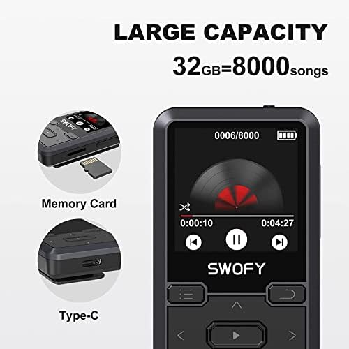 Mini Clip MP3 Player, Portable Wearable MP3 Player with FM Radio,Recording and Pedometer, Supports TF Cards up to 128GB, Clips MP3 Player on Belts, Tops, Armbands or Bags