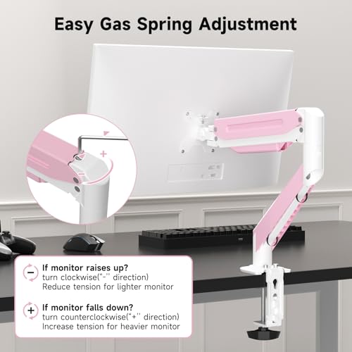 Image of Suptek Monitor Mount Gas Spring Monitor Arm Desk Mount Fully Adjustable Fits 17 20 22 23 24 26 27 32 35 inch Monitors Weight Capacity up to 24.25 lbs, Pink