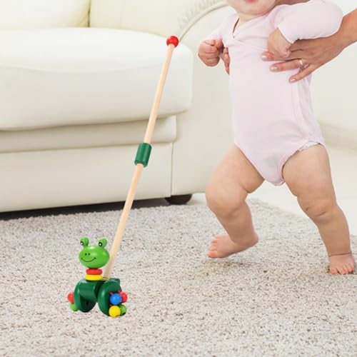 Sharplace Lernaktivitäten im Vorschulalter Gehen, Ziehtierspielzeug, Laufspielzeug zum Schieben, Nachziehspielzeug, Schiebespielzeug aus Holz für Kinder ab 1–3 Jahr, Baby Mädchen & Jungen, Frosch
