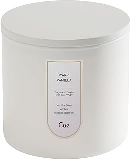 CUE Warm Vanilla Scented Candle |Soy Coconut Wax Blend | 70 Hour Burn Time | 14oz White Color