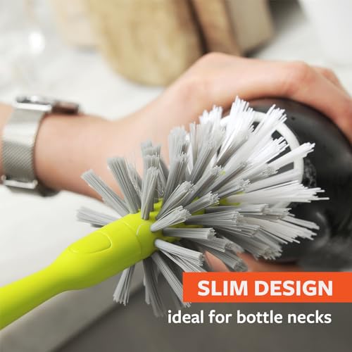 Image of Full Circle Clean Reach - Bamboo Long Handle Bottle & Mug Brush with Replaceable Head, for Deep Cleaning Water Bottles, Baby Bottles, Glasses, and Tumblers, Green
