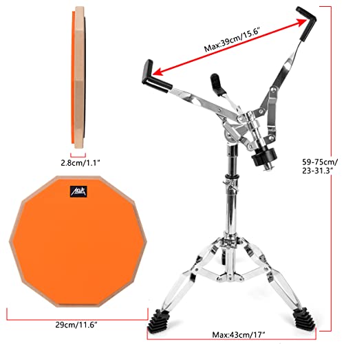 Aklot Practice Pad Set 12" Silica Gel Pads Drum For Adult Kids With Snare Drum Stand,Double Sided,Drumsticks,Bag #TOP4