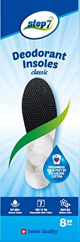 [Step7] Disposable Insole, Made in Switzerland, Deodorant Insole, Foot Odor Remover, 8 Pairs Cellulose Cotton(Large)