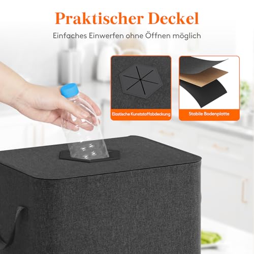 Lifewit 80L Pfandflaschen Sammelbehälter mit Deckel, Groß Pfandflaschen Aufbewahrung, Behälter Leergut & Altglas Aufbewahrung, Flaschensammler mit Loch Küche Abstellraum Flaschentasche, Dunkelgrau