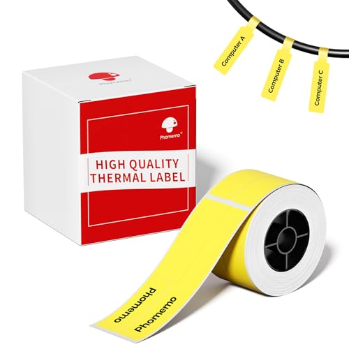 Image of Phomemo Yellow Cable Labels Tape for M110 /M100 /M220 /M108 /M160 Label Printer,1 inch x 1.5 inch + 1.6 inch T (25x38+40mm) Self-Adhesive Cable Label Refills for Office, Home, School,Factory Circuit Box