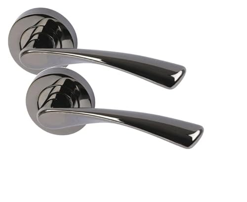 Golden Grace Astrid Style Modern Door Handles On Round Rose in Black Nickel Finish