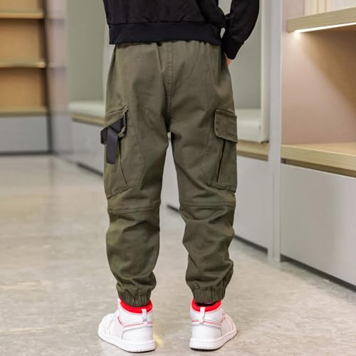 Image of Boys Cargo Pants Cotton Casual Pants Elastic Waist Hiking School Uniform Sweatpants Joggers