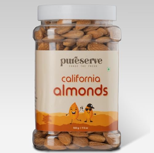 Image of Pureserve Natural California Almonds 500g - Whole Badam Giri | High in Protein, Fiber & Essential Nutrients | Boosts Immunity & Energy | 100% Natural, Gluten-Free Superfood | Jar Pack OF 1