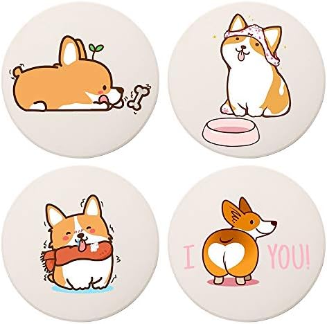 MAYCARI Art Giraffe Coasters Set of 4 with Cork Base Protection, Personalised Cute Round Drink Absorbent Stone Coasters Mug Set Giraffe Gift for Kinds of Mugs and Cups