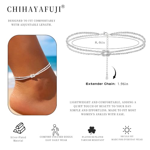 Chihayafuji Sterling Silver Plated Ankle Bracelets for Women Waterproof Layered Braided Chain Knot Charm Stackable Adjustable Non Tarnish Nickel Free Anklets Bracelet for Summer Beach Jewelry - image 5