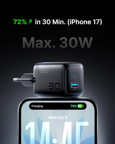 Image of INIU Mini USB C Charger, 30W GaN Fast Charging ETL Certified Wall Adapter Block with Samrt Phone Protection, Dual Port with 5ft Type C Cable for iPhone 17 iPad Samsung Google Switch etc [2-Pack Gray]
