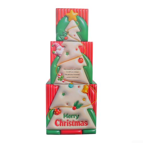 Image of 3D Embossed Christmas Boxes Set 3Pcs Stackable Decor(Christmas Tree)