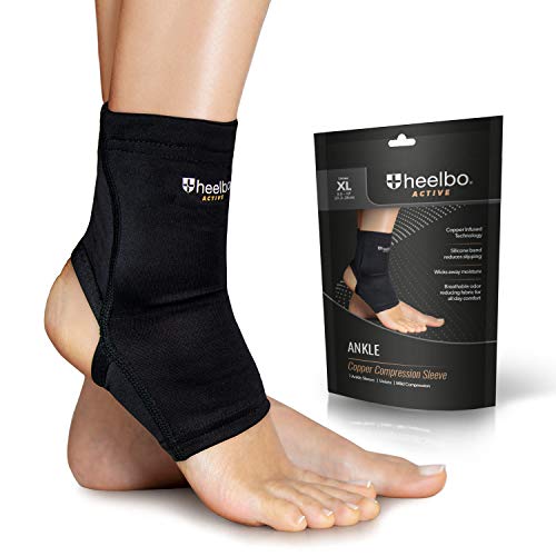 Heelbo Ankle Compression Sleeve And Compression Sock Made With Copper Infused Fibers And Breathable Fabric For Planter Fasciitis, Achilles Tendonitis Or Arch Support, Black, Extra Large #TOP24