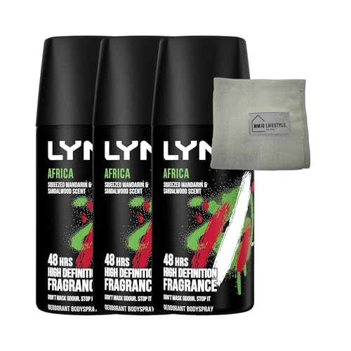 MMJO Lifestyle Mens Travel Deodorant Bundle - 100% Cotton Washcloth With 3 x 35ml Africa Mini Spray Deodorant - Airport Security Approved