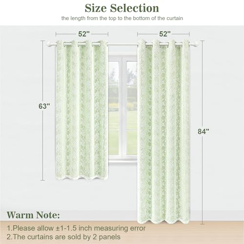 Image of Yinhua Green Curtains for Living Room Blackout Curtains for Bedroom 84 Inches Long Double Layer Curtain with Tiebacks, Thermal Insulation Grommet Drapes for Nursery Dining Room, 52 inch W x 84 inch L