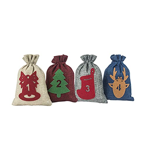 QKFON Sacs de calendrier de l'Avent multi-usages avec cordon de serrage, décoration de Noël, calendrier de l'avent, sac en toile de jute pour la maison, le salon, le bar Cover