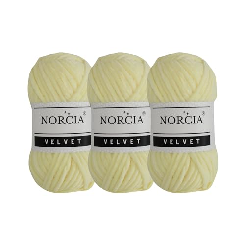 Soft Velvet Yarn Chenille Yarn for Crocheting Super Bulky 3x100g (3x75 yds) Baby Blanket Yarn for Knitting Amigurumi Yarn for Crochet Weaving Craft (Yellow, 3 Skeins)