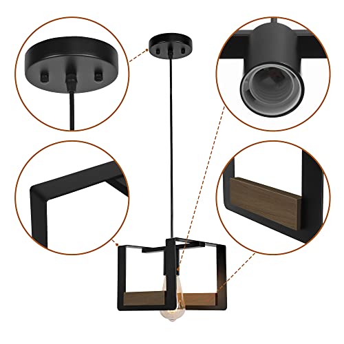 2 Pack Farmhouse Pendant Light, Adjustable Rustic Kitchen Island Lighting, Black And Nature Wood Texture Hanging Light Fixtures For Dining Room, Foyer, Hallway, Entryway, Bar, Sink #TOP6