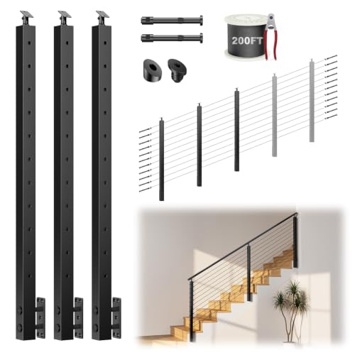 BLIKA 3 Pack 36"Side Mount Stair Cable Railing Post for 25-35 Degree Stairs by BLIKA - Used condition - US$257.59