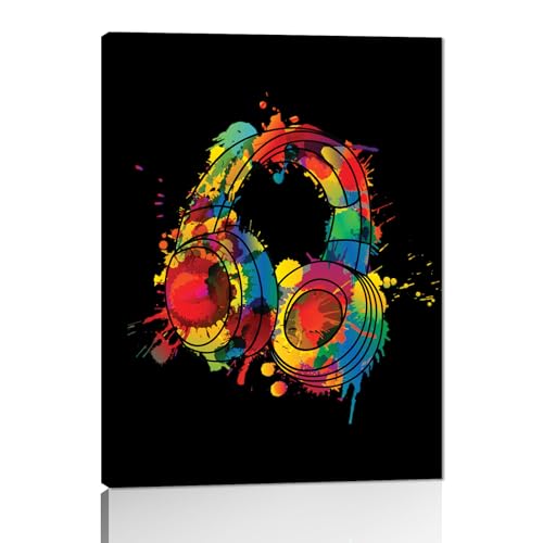 Rainbow Headphone Canvas Wall Art for Living Room Banksy Graffiti Canvas Print Picture Modern Home Framed Artwork Office Wall Decor Art Giclee Art Ready to Hang-12''WX16''H