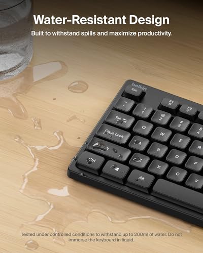 Image of Belkin Wired Keyboard and Mouse Combo, US Layout | Plug and play USB connection, compatible with PC and laptop, home and office desk set