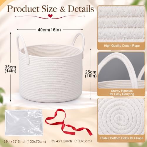 Large Gift Baskets Empty with Handles 16"x 10, Cotton Rope Design — 사진 2