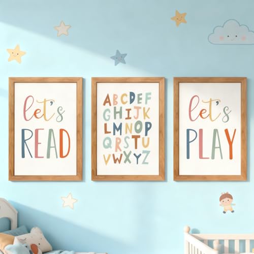 3 PCS Alphabet Framed Playroom Wall Decor,Classroom Must Haves Boho