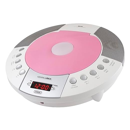 HANNLOMAX HX-330CD CD Player, FM Radio, Bluetooth, Alarm Clock, Red LED Display, USB Port for Charging and MP3 Playback, Aux-in, Remote Control Included, AC Operation only. (Pink)