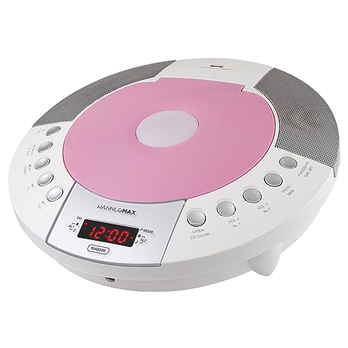 HANNLOMAX HX-330CD CD Player, FM Radio, Bluetooth, Alarm Clock, Red LED Display, USB Port for Charging and MP3 Playback, Aux-in, Remote Control Included, AC Operation only. (Pink)