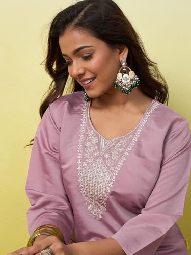 Image of Women's Embroidered Silk Straight Kurta Kurti | Below Knee Kurtas for Women Traditional Indian Wear Outfit Suitable Casual Festive Office Styling