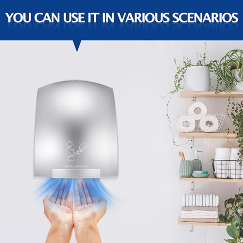 Rossesay 2 Pcs Electric Hand Dryer Commercial Compact Air Wiper Automatic Hand Air Dryer for Dry Machine Wall Business Home Household Restroom Office Mall, 110v,1200W (Silver) by Rossesay - Image 5