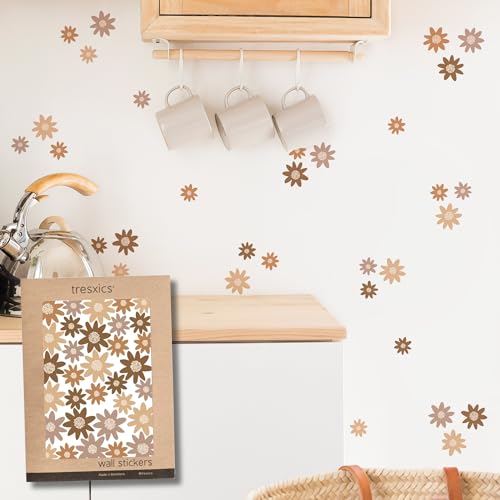 Decorative Wall Stickers, Brown, 6 láminas (192 margaritas adhesivas)
